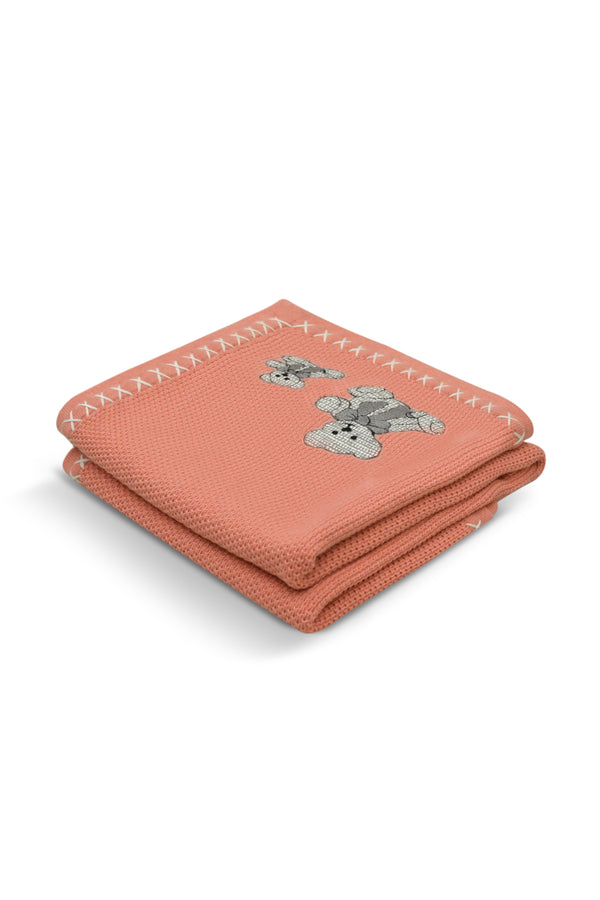 Janavi Bear Buddies Text Knit Blanket In Cotton