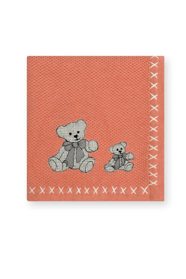 Janavi Bear Buddies Text Knit Blanket In Cotton