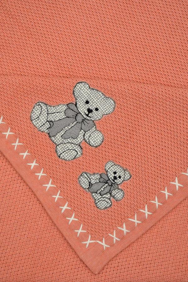 Janavi Bear Buddies Text Knit Blanket In Cotton