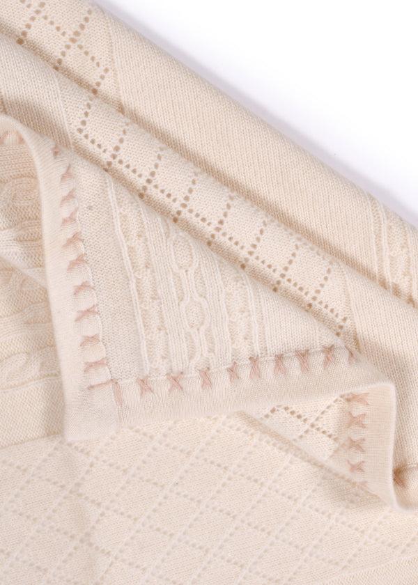 Janavi Cable Diamond Knit Baby Blanket In Cashmere