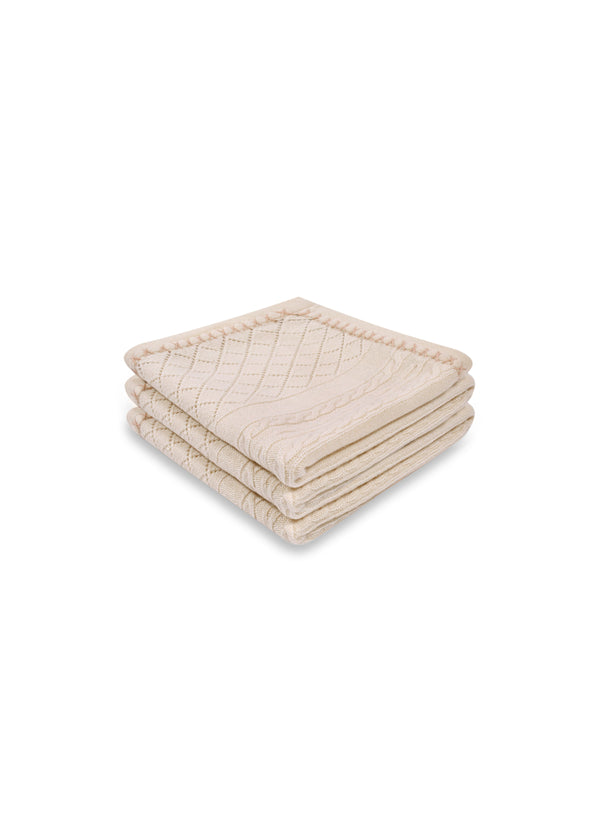 janavi Cable Diamond Knit Baby Blanket in Cashmere