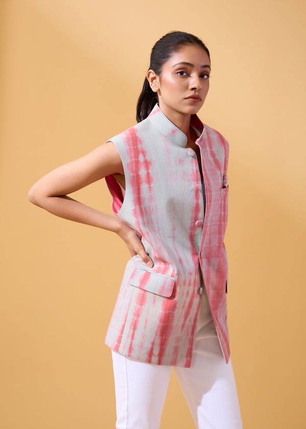 janavi Lobster Nehru Jacket in Linen