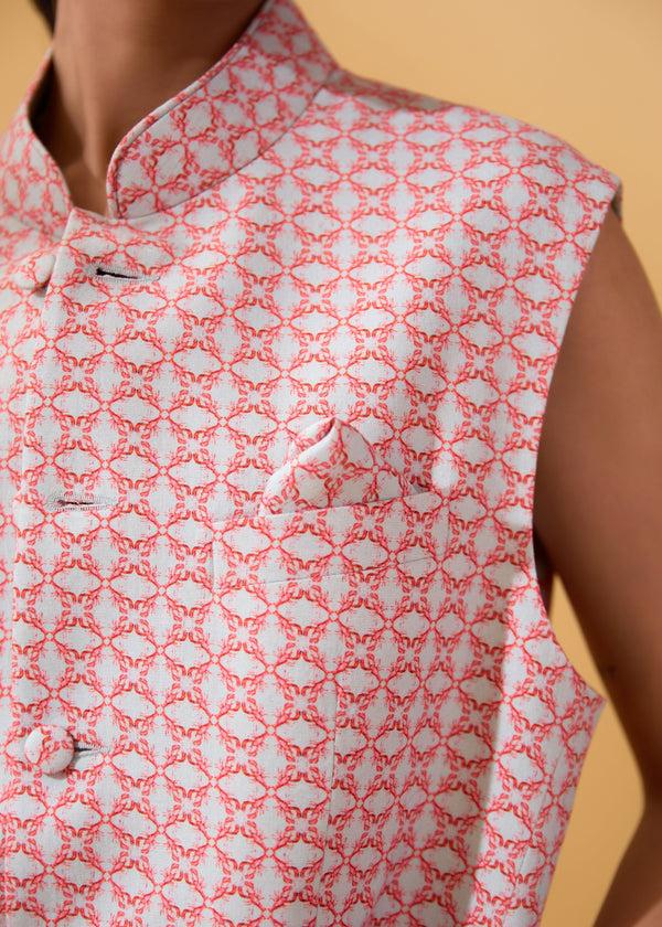 Janavi Lobster Nehru Jacket In Linen