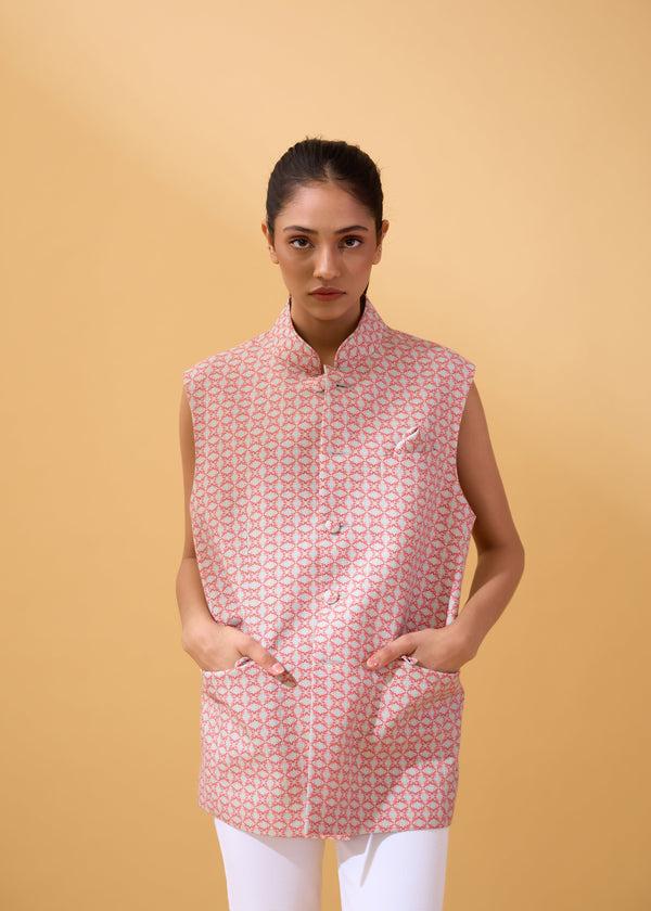 janavi Lobster Nehru Jacket in Linen