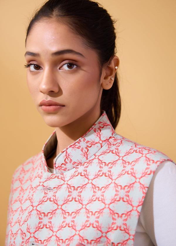 janavi Lobster Nehru Jacket in Linen