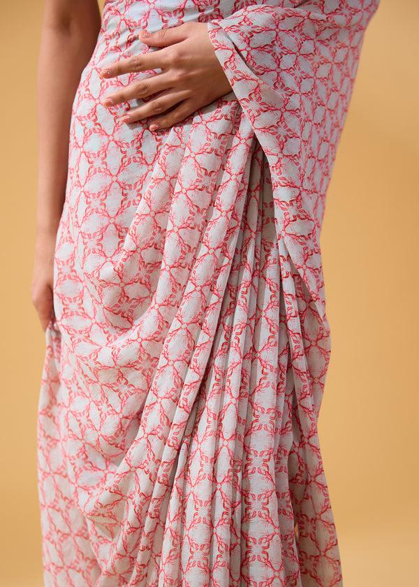janavi Lobster Sari In Chiffon Powder Blue