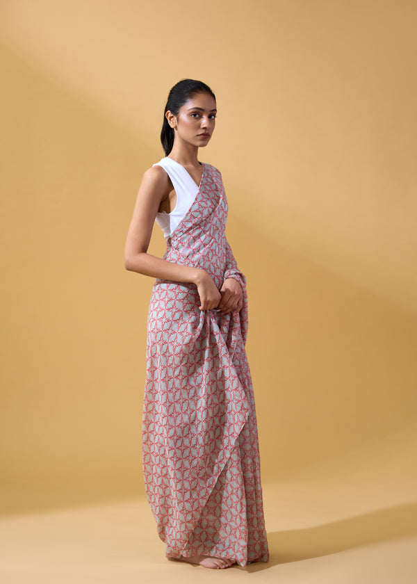 janavi Lobster Sari In Chiffon Powder Blue