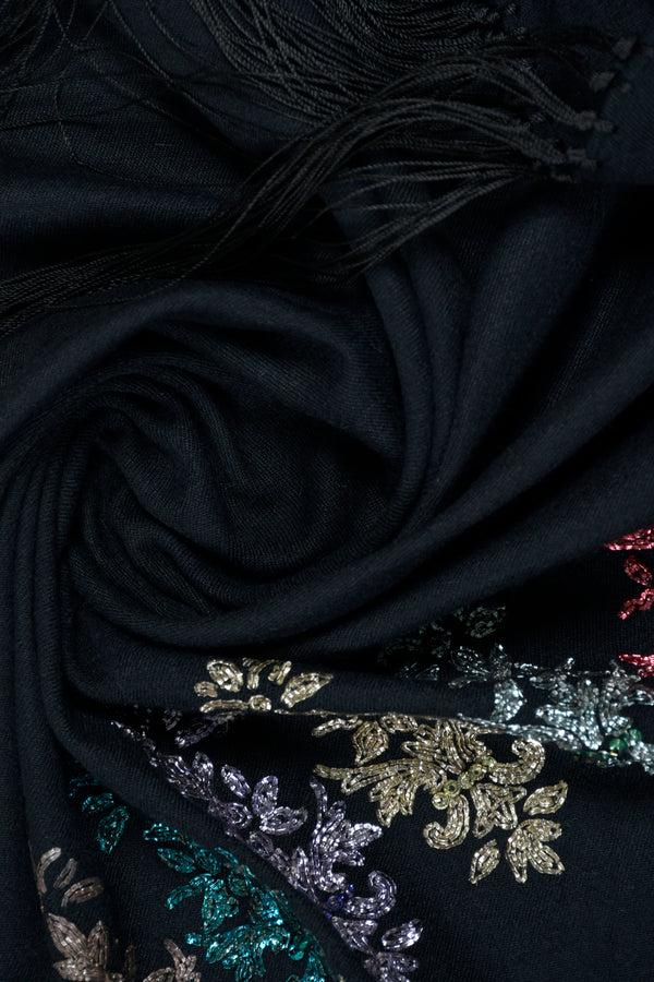 Janavi Metal Floral Half Circle In Cashmere Silk