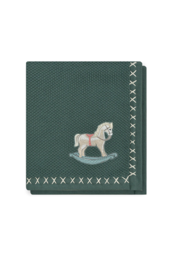 Janavi Rocking Horse Text Knit Blanket In Cotton