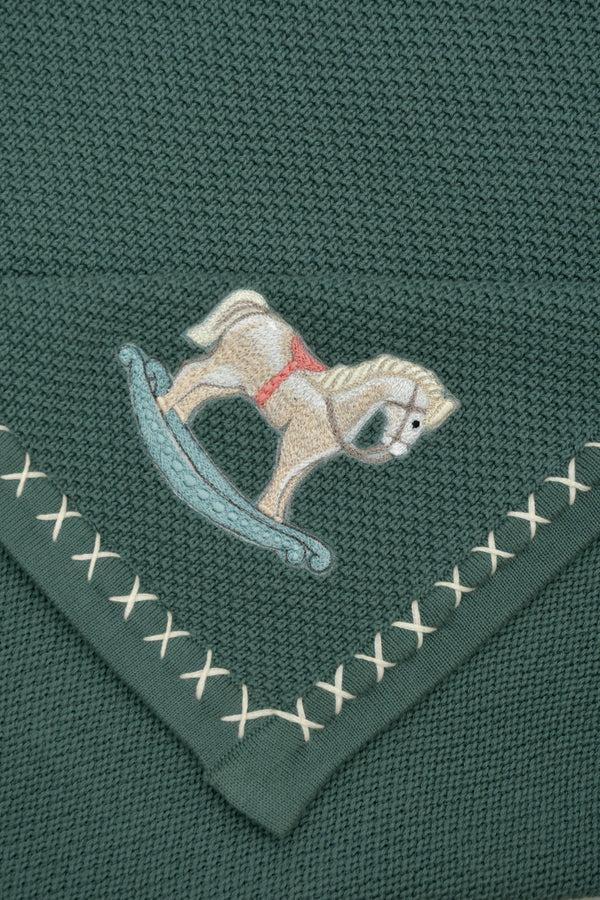 Janavi Rocking Horse Text Knit Blanket In Cotton