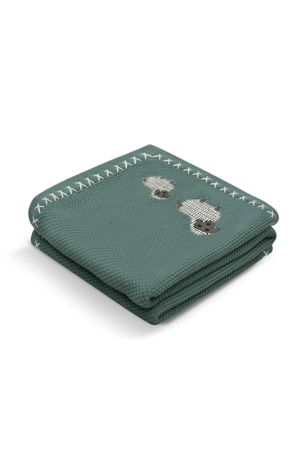 Janavi Sleepy Sheep Text Knit Blanket In Cotton