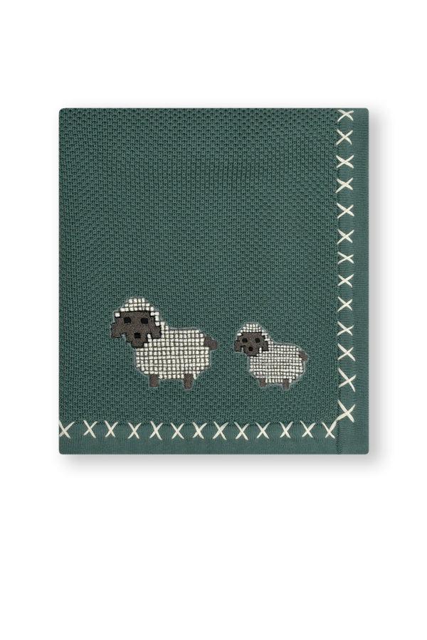 Janavi Sleepy Sheep Text Knit Blanket In Cotton