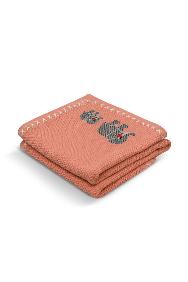 Janavi Trunk March Text Knit Blanket In Cotton