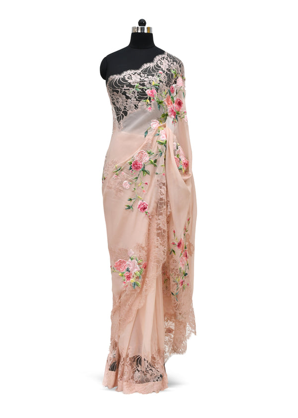 janavi Vintage Roses Saree in Flat Chiffon