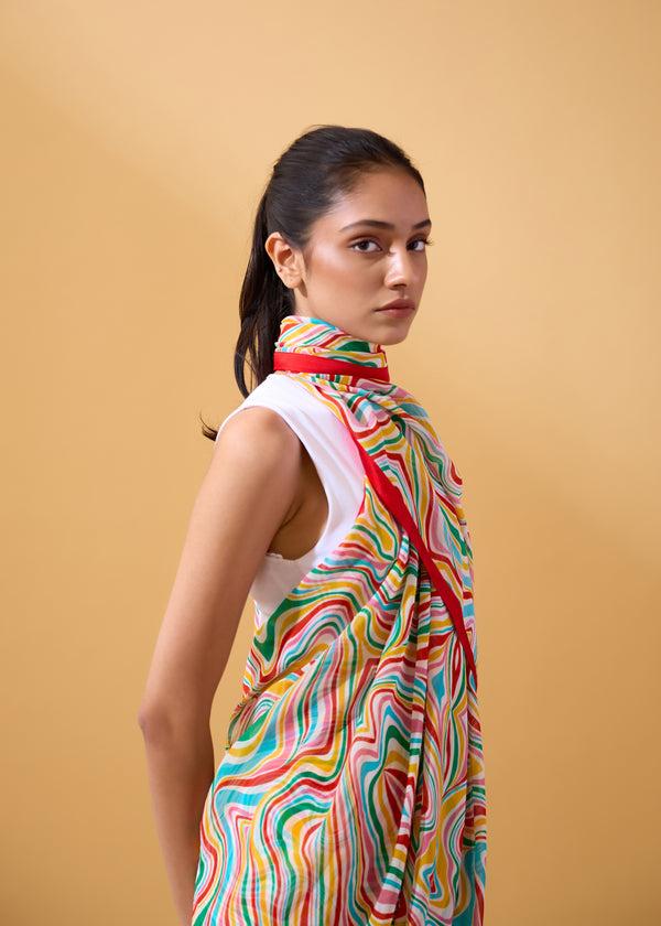 Janavi Waves Sari In Chiffon Multicolour
