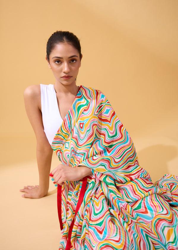 Janavi Waves Sari In Chiffon Multicolour