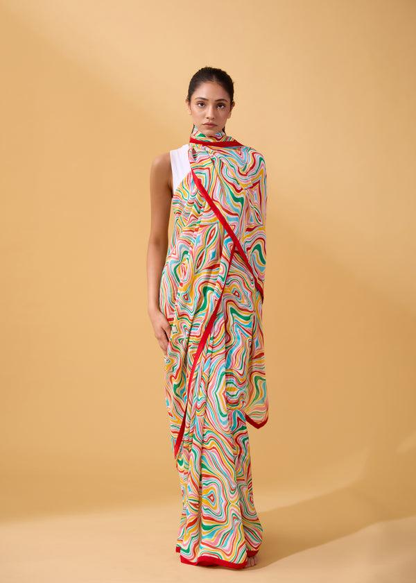 janavi Waves Sari in Chiffon Multicolour