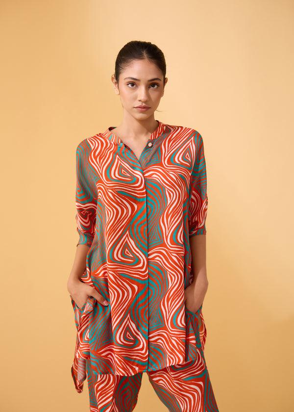 janavi Waves Set Flapper Rust & Green