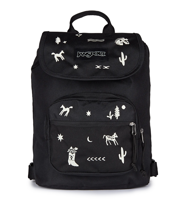 jansport Highlands Mini Pack Yeehaw and Horse Black with White Embroidery