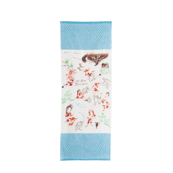 Japan Best Hand-dyed Tenugui - Cat Fishing For Goldfish & Frog