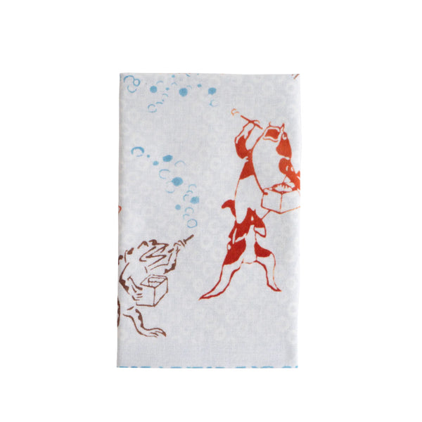 japan best Hand-dyed Tenugui - Cat fishing for Goldfish & Frog