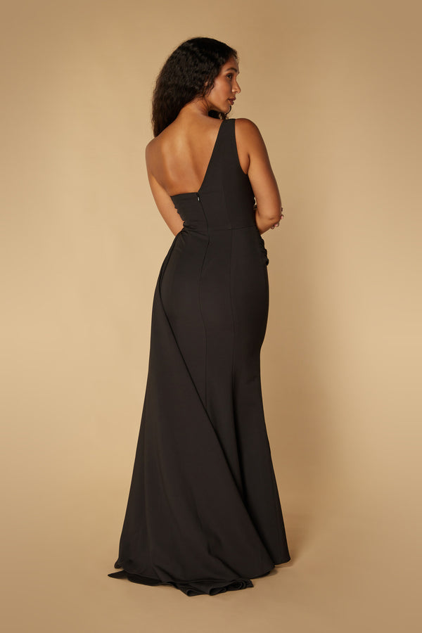 Jarlo Atlanta One Shoulder Maxi Dress With Hip Drape Detail Black