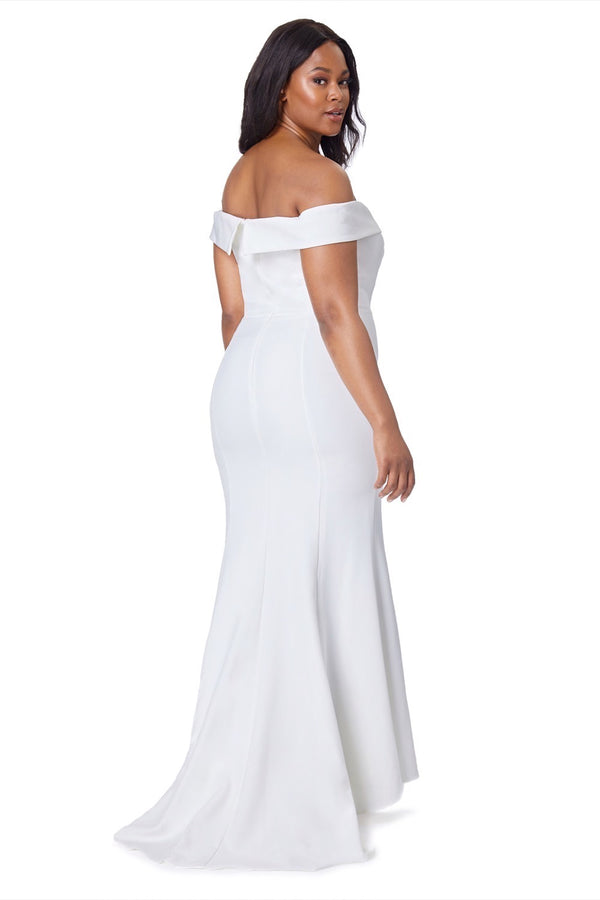 Jarlo Bella Bardot Maxi Dress With Thigh Split And Train Ivory
