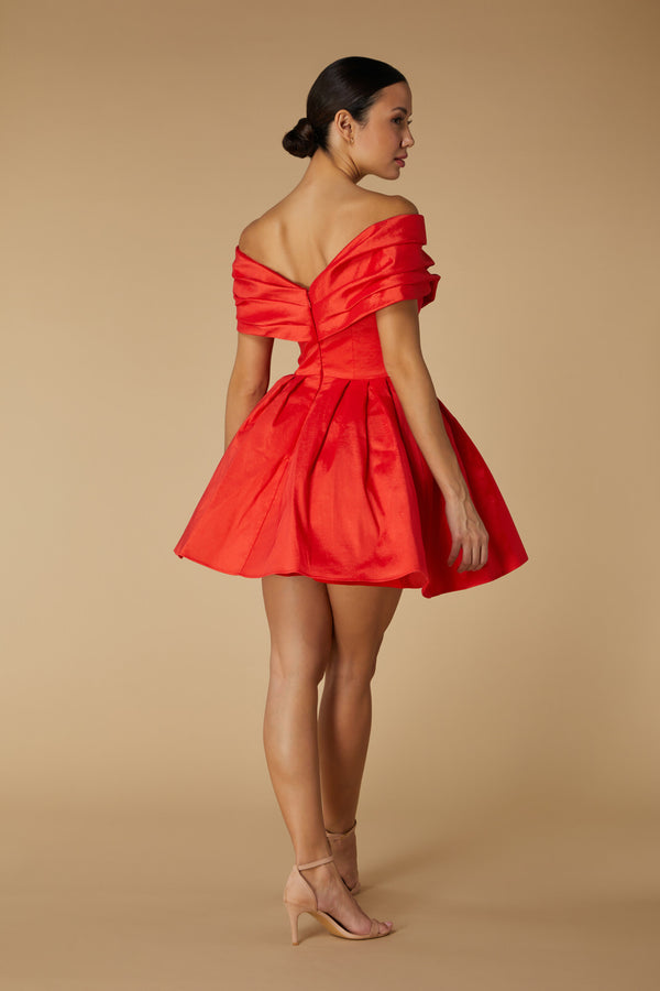 Jarlo Belle Bardot Mini Dress With Voluminous Tulle Skirt Red