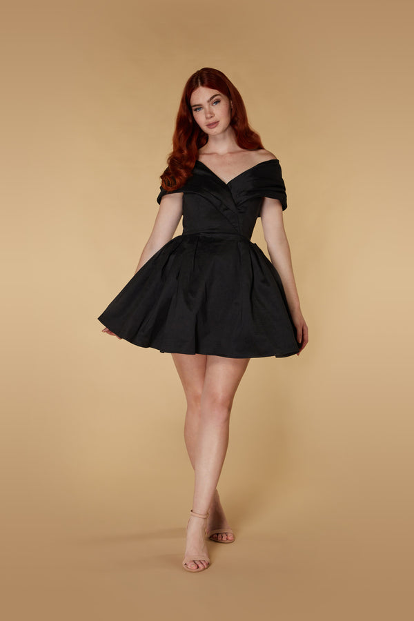 jarlo Belle Bardot Mini Dress with Voluminous Tulle Skirt Black