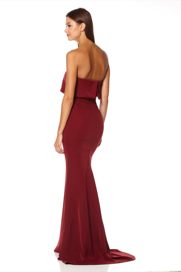 Jarlo Blaze Strapless Maxi Dress With Overlay Burgundy