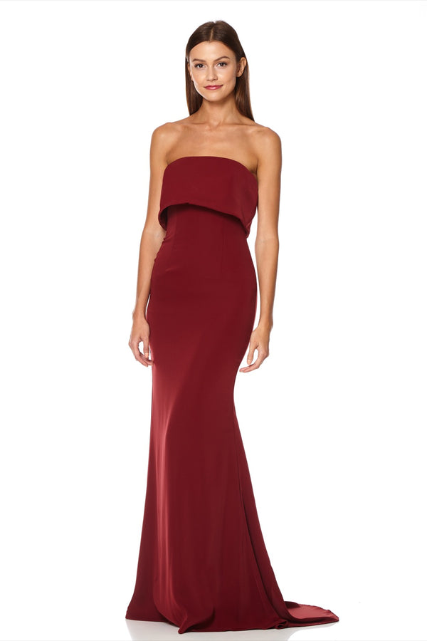 jarlo Blaze Strapless Maxi Dress With Overlay Burgundy