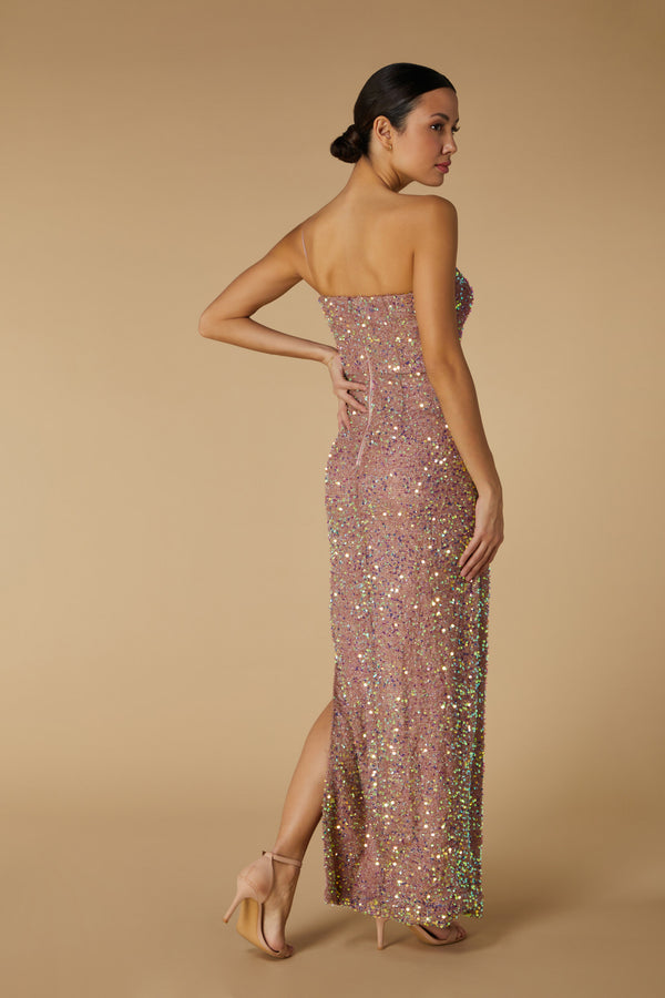 Jarlo Clement One Shoulder Sequin Maxi Dress Champagne Sequin