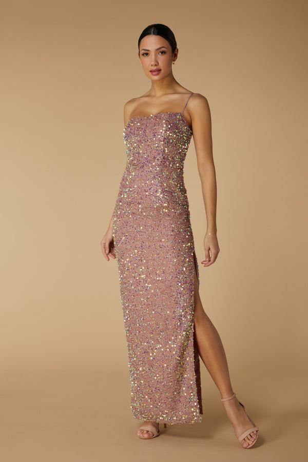 jarlo Clement One Shoulder Sequin Maxi Dress Champagne Sequin