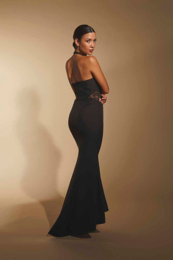 Jarlo Cordelia Halter Neck Maxi Dress With Lace Waist Detail Black