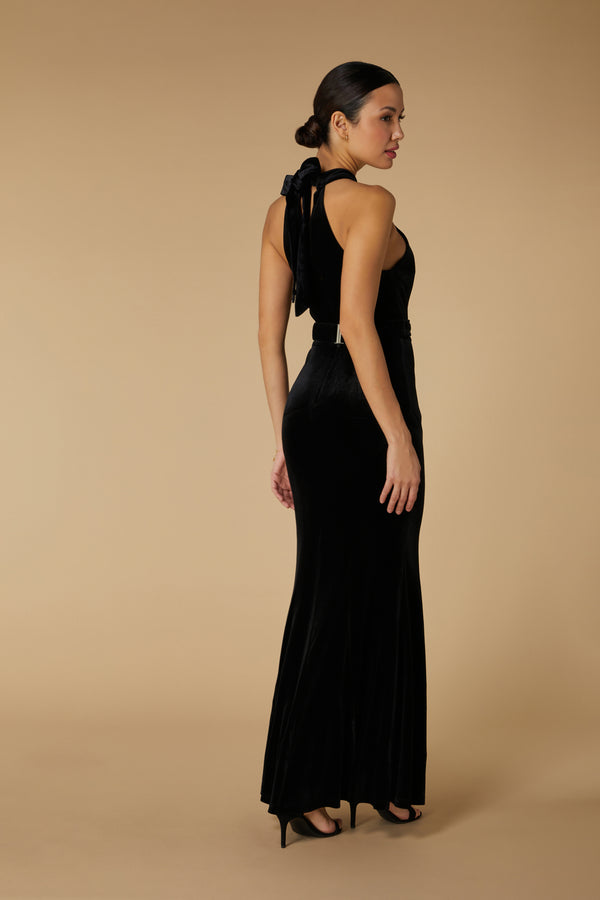 Jarlo Delta Halter Neck Maxi Dress With Embellished Heart Detail Black