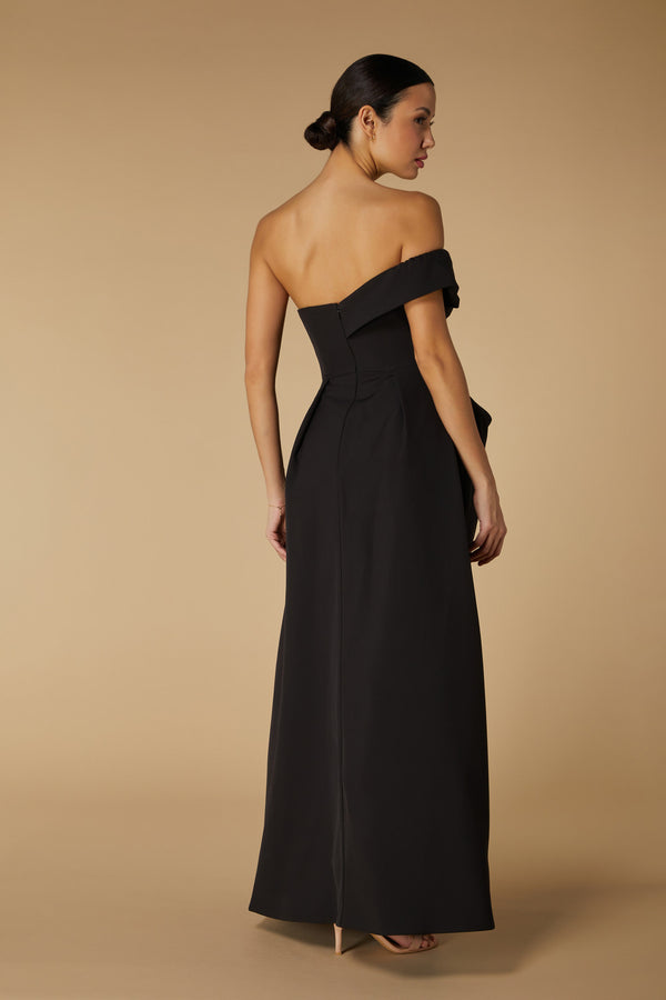 Jarlo Em Off Shoulder Maxi Dress With Draped Skirt Detail Black