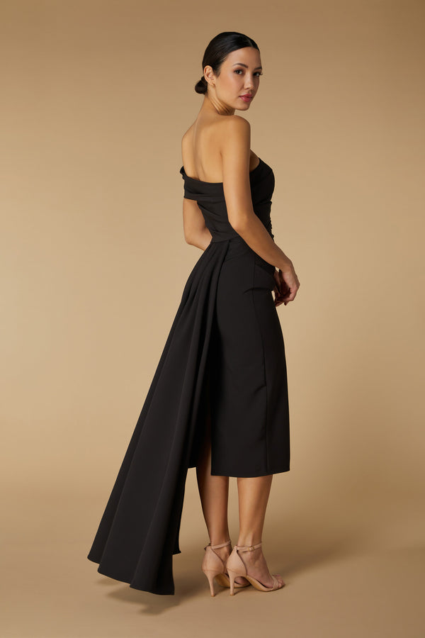 Jarlo Greer Off Shoulder Midi Dress With Drape Detail Black