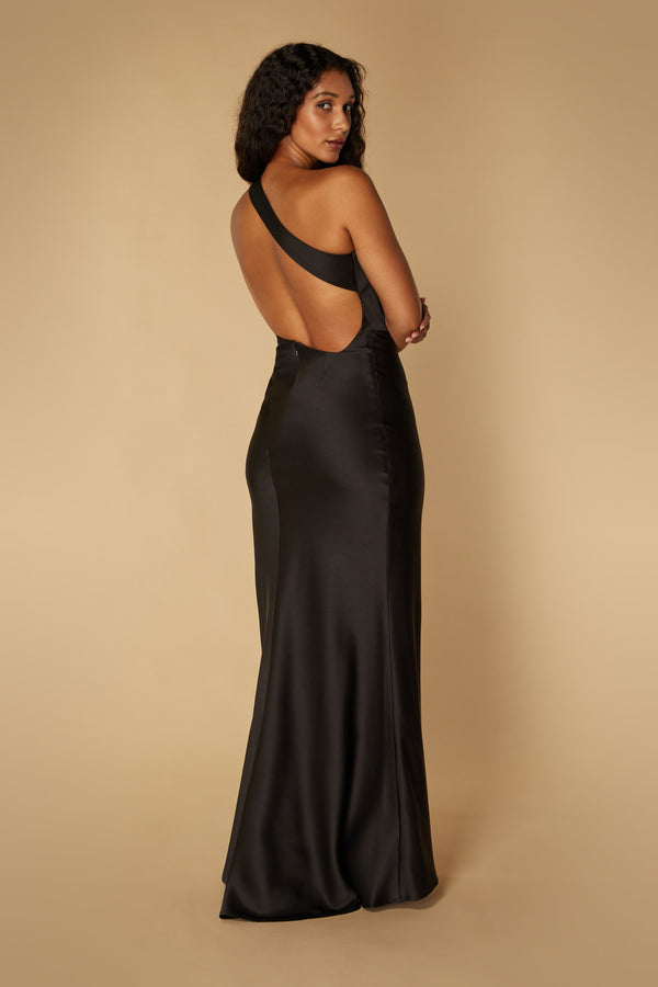 Jarlo India One Shoulder Maxi Dress With Asymmetric Open Back Black