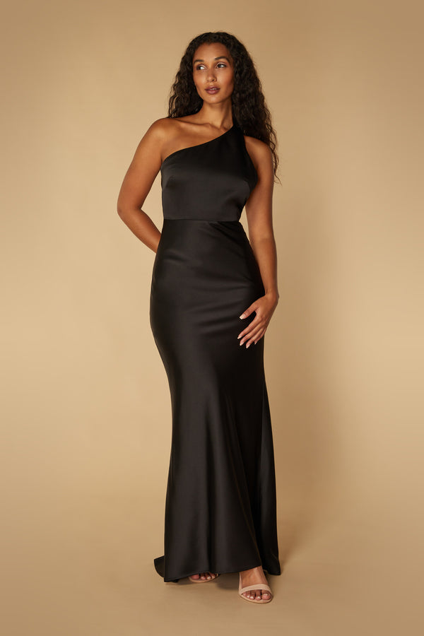 jarlo India One Shoulder Maxi Dress with Asymmetric Open Back Black