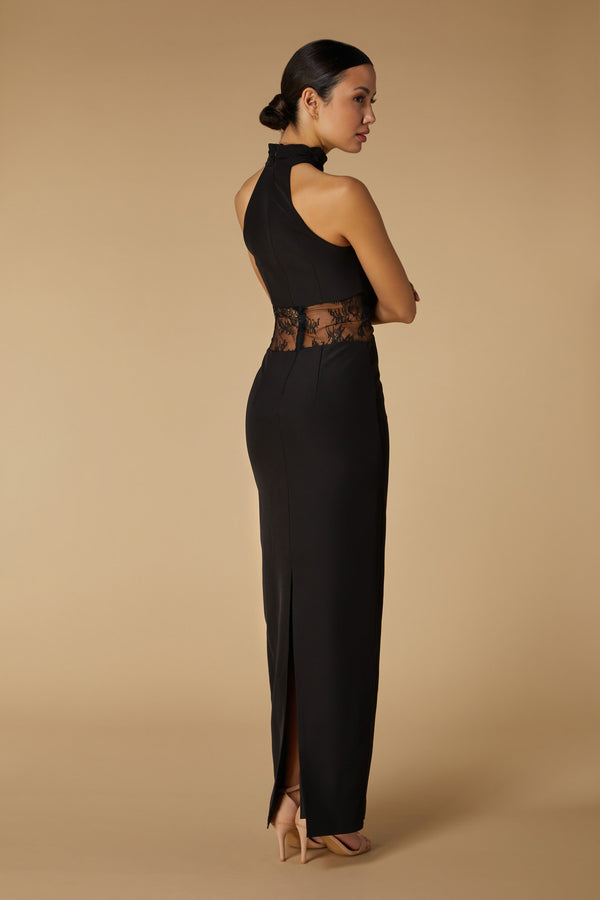 Jarlo Izzy High Neck Maxi Dress With Lace Waist Detail Black