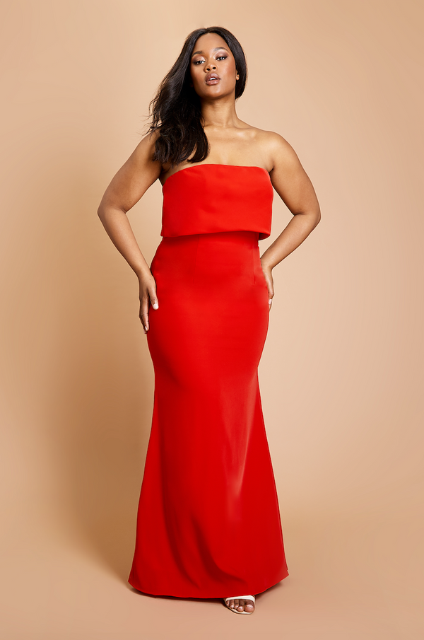 jarlo Blaze Strapless Maxi Dress With Overlay Red
