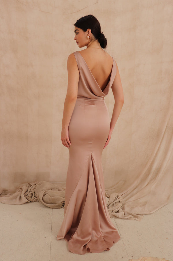 jarlo Electra Cowl Front Maxi Dress Slinky Nude