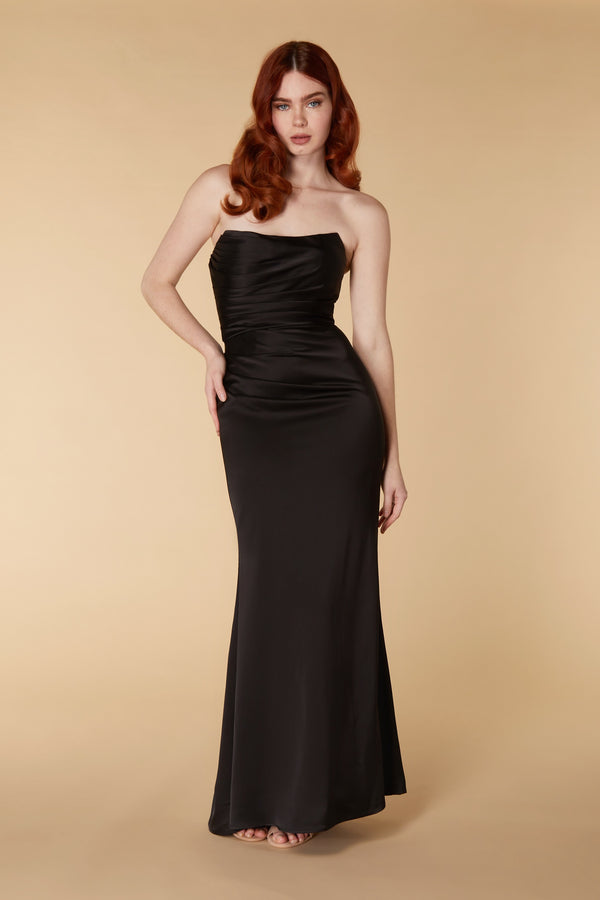 Jarlo Lisa Strapless Satin Maxi With Train Black
