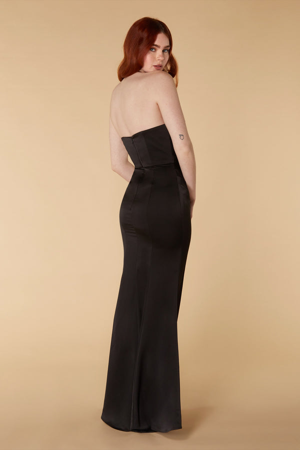 Jarlo Lisa Strapless Satin Maxi With Train Black