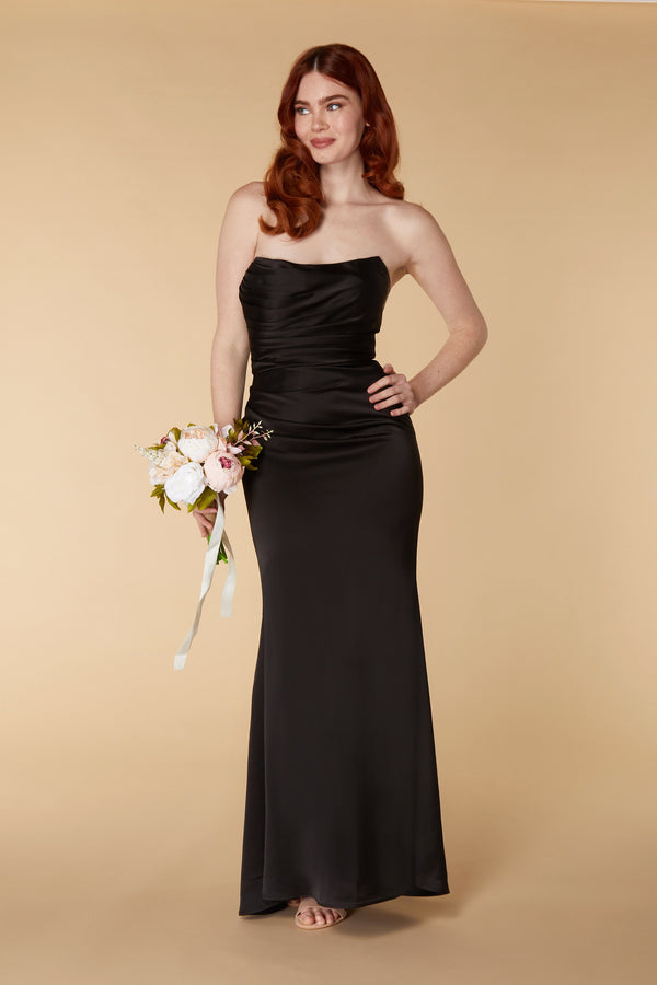 jarlo Lisa Strapless Satin Maxi with Train Black