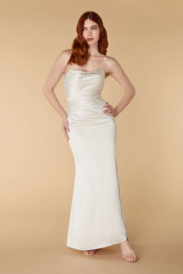 Jarlo Lisa Strapless Satin Maxi With Train Ivory