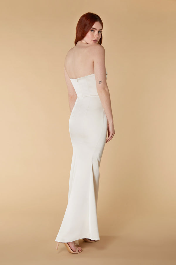 Jarlo Lisa Strapless Satin Maxi With Train Ivory