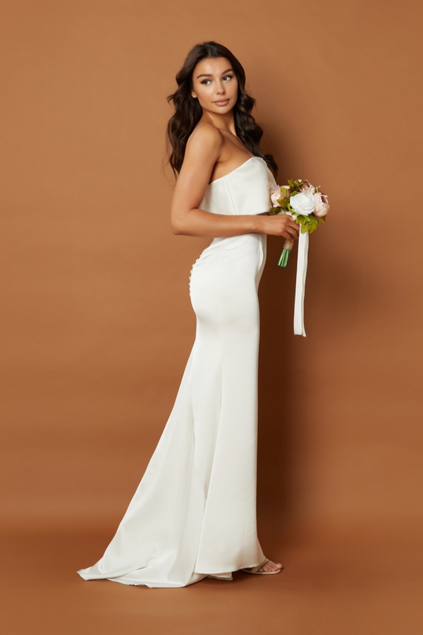 Jarlo Jetaime Strapless Maxi Dress With Overlay And Button Back Detail Ivory