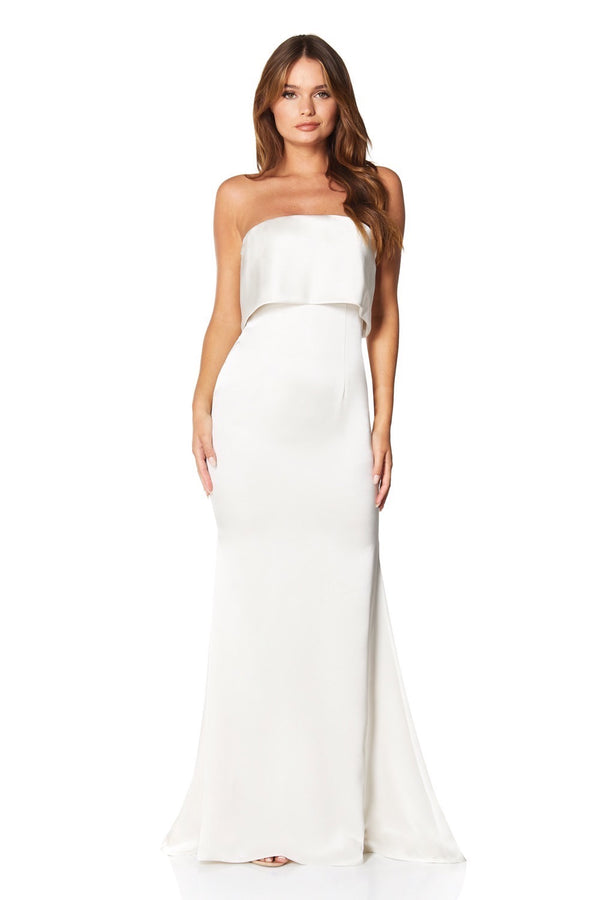 Jarlo Jetaime Strapless Maxi Dress With Overlay And Button Back Detail Ivory