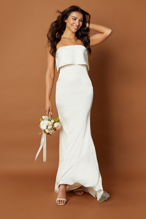 jarlo Jetaime Strapless Maxi Dress with Overlay and Button Back Detail Ivory